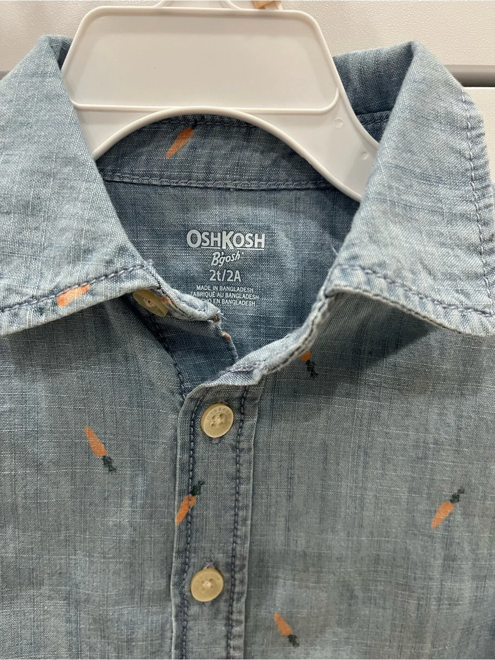OshKosh B'gosh Light Blue Short-Sleeve Chambray Shirt with Orange Carrot Print